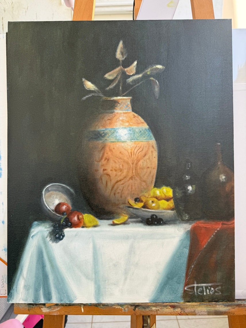 Porcelain Vase, Jugs & Fruit